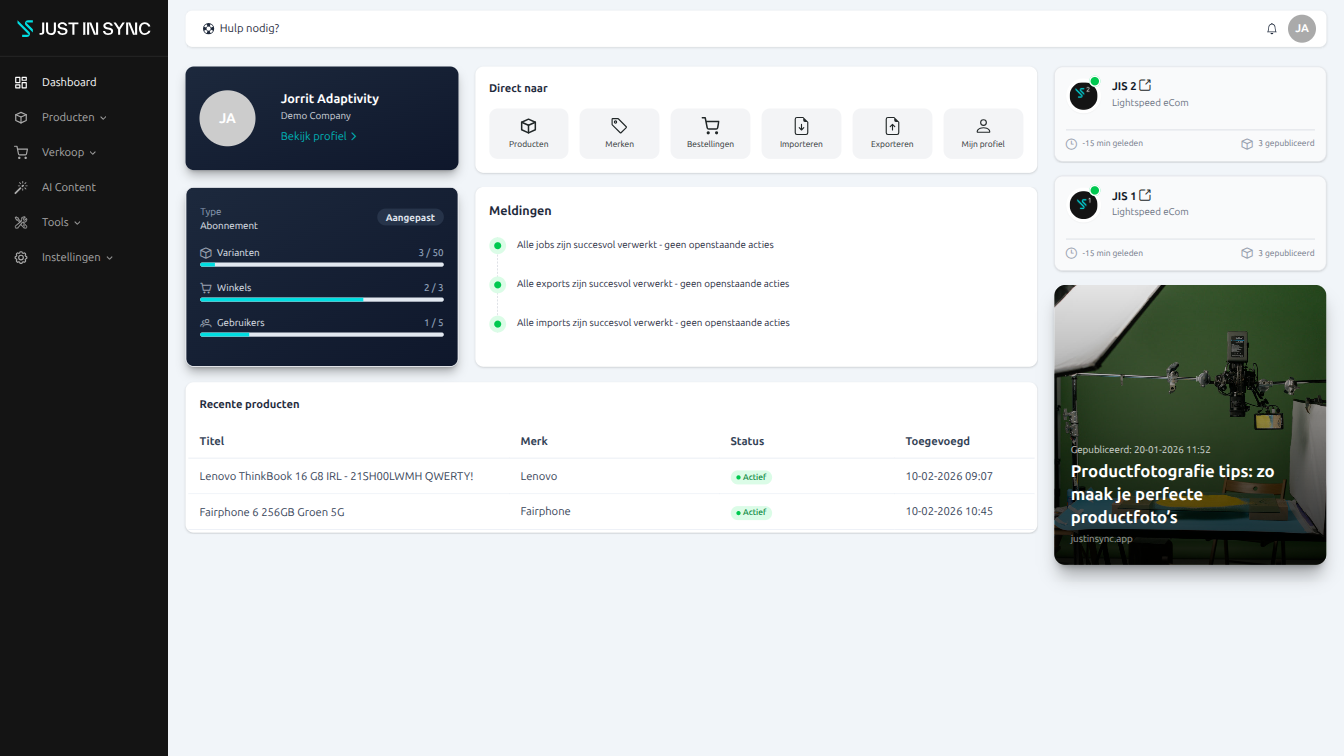JustInSync Dashboard